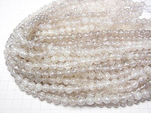 [Video] Crack Smoky Quartz Round 8mm [2mm hole] Light color half or 1strand beads (aprx.15inch / 36cm)