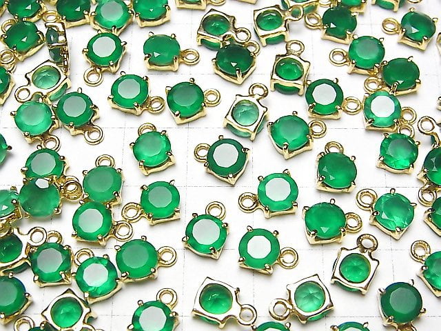 [Video] High Quality Green Onyx AAA Bezel Setting Round Faceted 6x6mm 18KGP 2pcs