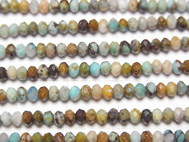 [Video] High Quality! Turquoise AA Faceted Button Roundel 3x3x2mm 1strand beads (aprx.15inch / 37cm)