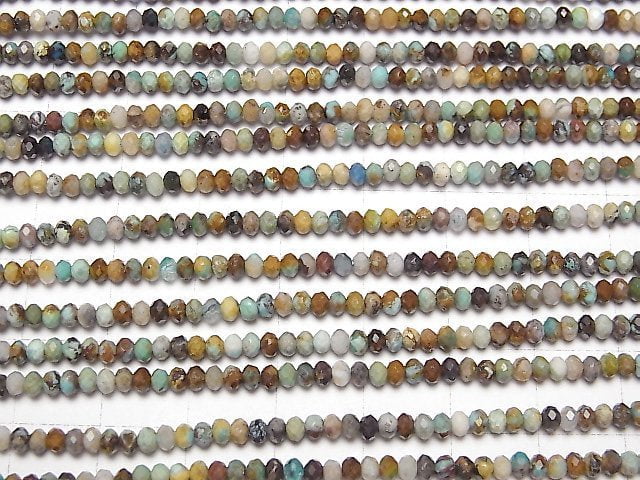 [Video] High Quality! Turquoise AA Faceted Button Roundel 3x3x2mm 1strand beads (aprx.15inch / 37cm)