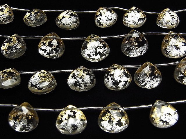 [Video] Doublet Crystal AAA Chestnut Faceted Briolette Gold & Silver 1strand beads (aprx.7inch/18cm)