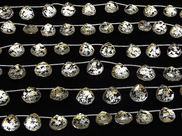 [Video] Doublet Crystal AAA Chestnut Faceted Briolette Gold & Silver 1strand beads (aprx.7inch/18cm)
