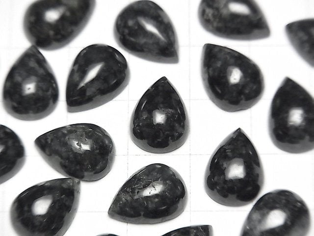 [Video] Burma Black Jadeite AAA- Pear shape Cabochon 14x10mm 1pc