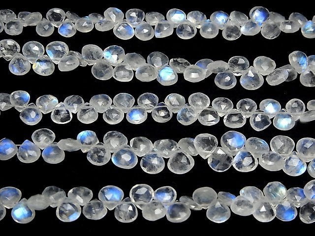 [Video]High Quality Rainbow Moonstone AAA- Chestnut Faceted Briolette half or 1strand beads (aprx.7inch/18cm)