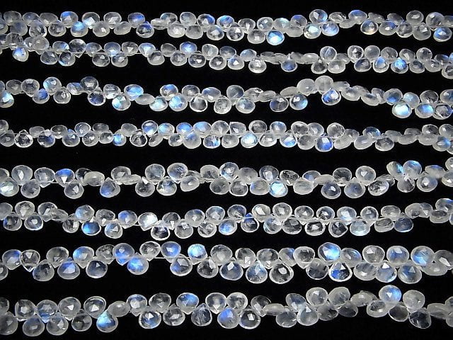 [Video]High Quality Rainbow Moonstone AAA- Chestnut Faceted Briolette half or 1strand beads (aprx.7inch/18cm)