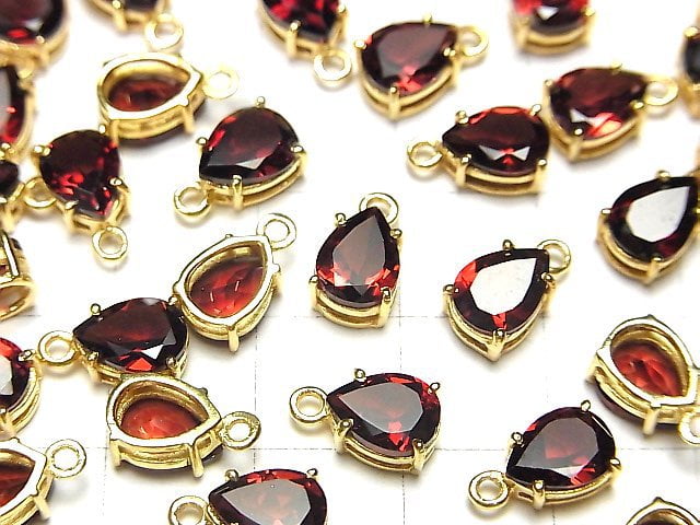 [Video] High Quality Mozambique Garnet AAA- Bezel Setting Pear shape Faceted 8x6mm 18KGP 2pcs