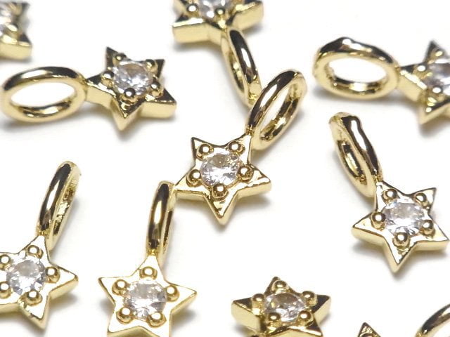 [Video] Metal parts Star motif charm 10x6mm Gold color (with CZ) 2pcs