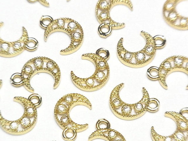 [Video] Metal parts Crescent moon motif charm 10x7mm Gold color (with CZ) 2pcs