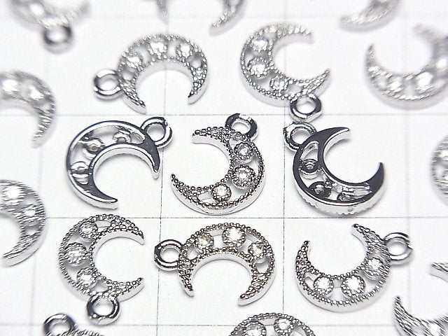 [Video] Metal parts Crescent moon motif charm 10x7mm Silver color (with CZ) 2pcs