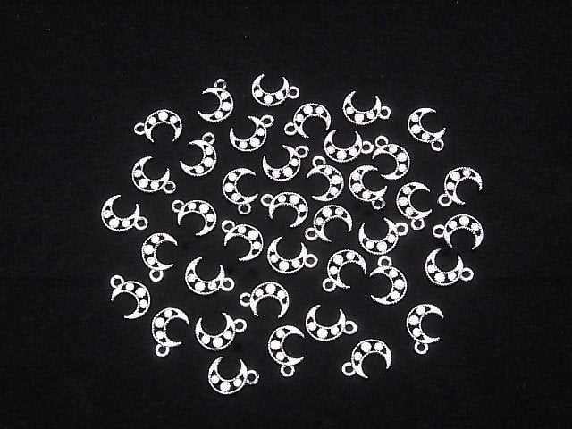 [Video] Metal parts Crescent moon motif charm 10x7mm Silver color (with CZ) 2pcs