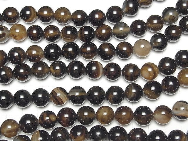 [Video] Brown-Black Agate Round 12mm 1strand beads (aprx.15inch / 37cm)