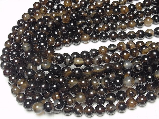 [Video] Brown-Black Agate Round 12mm 1strand beads (aprx.15inch / 37cm)