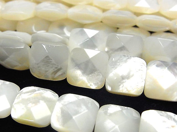 [Video] High quality white shell (Silver-lip Oyster) AAA Faceted Square 10x10mm 1/4 or 1strand beads (aprx.15inch/37cm)