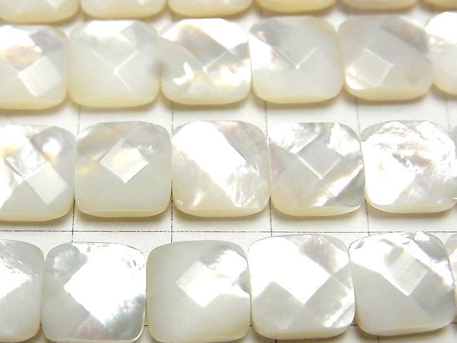 [Video] High quality white shell (Silver-lip Oyster) AAA Faceted Square 10x10mm 1/4 or 1strand beads (aprx.15inch/37cm)