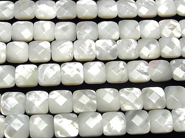 [Video] High quality white shell (Silver-lip Oyster) AAA Faceted Square 10x10mm 1/4 or 1strand beads (aprx.15inch/37cm)