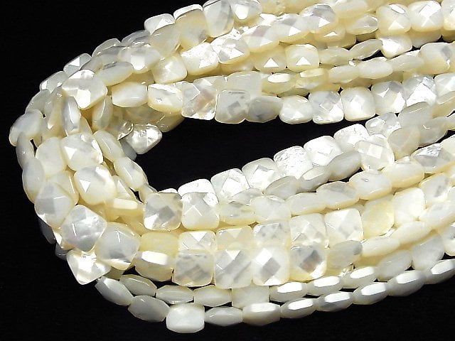 [Video] High quality white shell (Silver-lip Oyster) AAA Faceted Square 10x10mm 1/4 or 1strand beads (aprx.15inch/37cm)