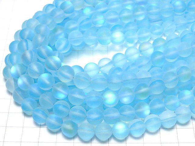 Frost Aqua Blue Luna Flash Round 10mm 1strand beads (aprx.14inch/35cm)