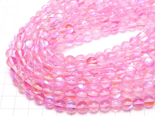 Pink Luna Flash Round 8mm 1strand beads (aprx.15inch/36cm)