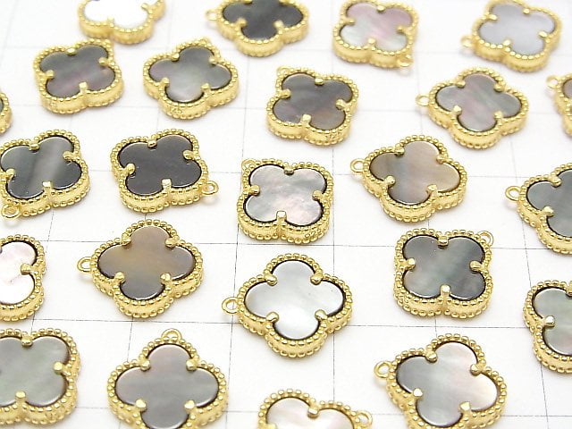 [Video] Black Shell Flower Charm 11x11mm [One Side] 18KGP 1pc