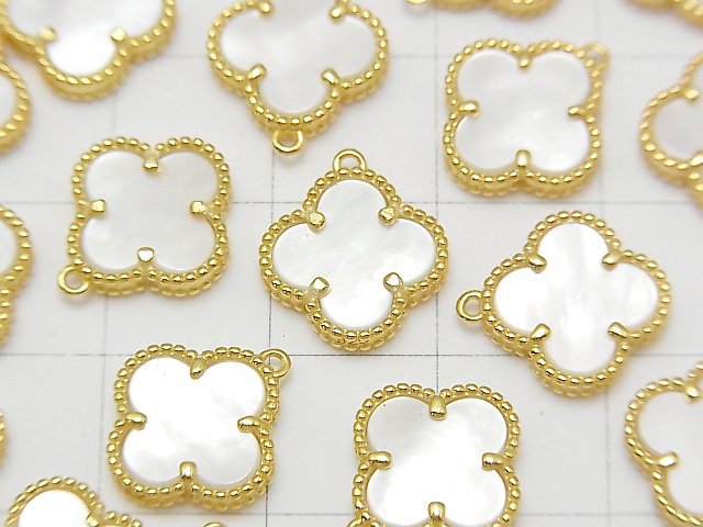 [Video] White Shell Flower Charm 11x11mm [One Side] 18KGP 1pc