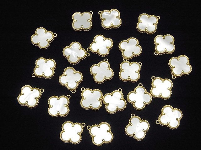 [Video] White Shell Flower Charm 11x11mm [One Side] 18KGP 1pc