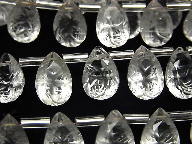 Carving, Crystal Quartz, Pear Shape Gemstone Beads