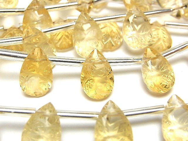 Carving, Citrine, Pear Shape Gemstone Beads