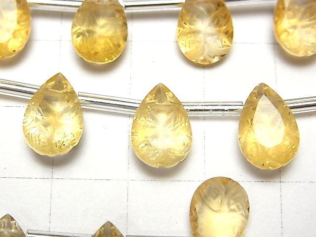 [Video]High Quality Citrine AAA Carved Pear shape Faceted 12x8mm 1strand (6pcs )