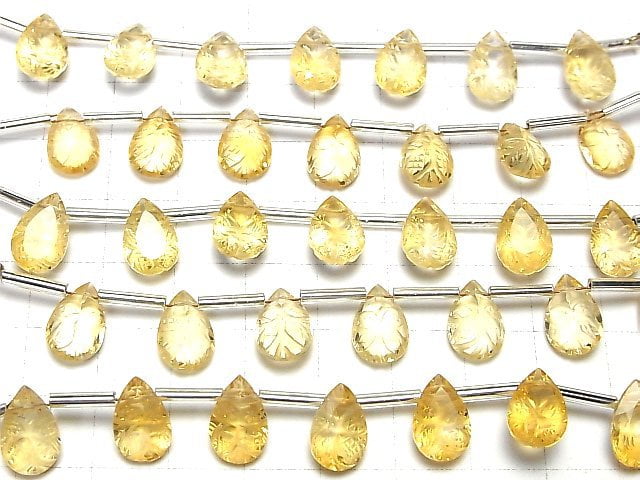 [Video]High Quality Citrine AAA Carved Pear shape Faceted 12x8mm 1strand (6pcs )