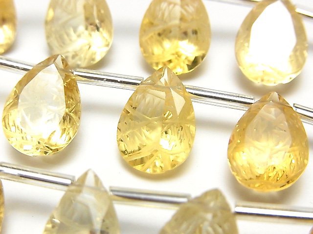 Carving, Citrine, Pear Shape Gemstone Beads