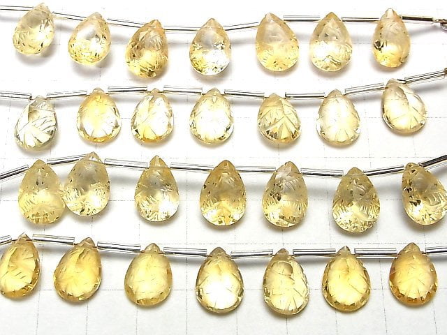 [Video] High Quality Citrine AAA Carved Pear shape Faceted 14x10mm 1strand (6pcs)