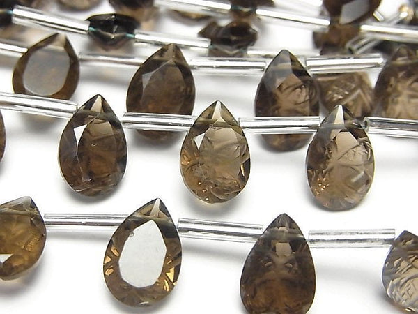 Carving, Pear Shape, Smoky Quartz Gemstone Beads