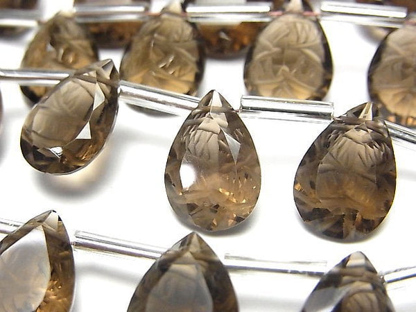 Carving, Pear Shape, Smoky Quartz Gemstone Beads