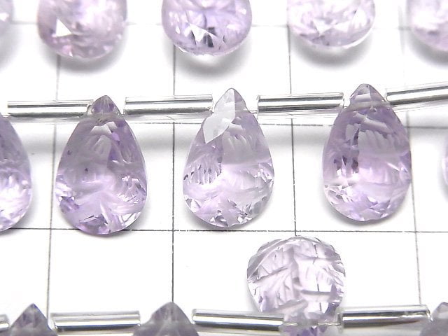 [Video]High Quality Light color Amethyst AAA- Carved Pear shape Faceted 12x8mm 1strand (6pcs )