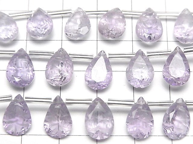 [Video]High Quality Light color Amethyst AAA- Carved Pear shape Faceted 12x8mm 1strand (6pcs )