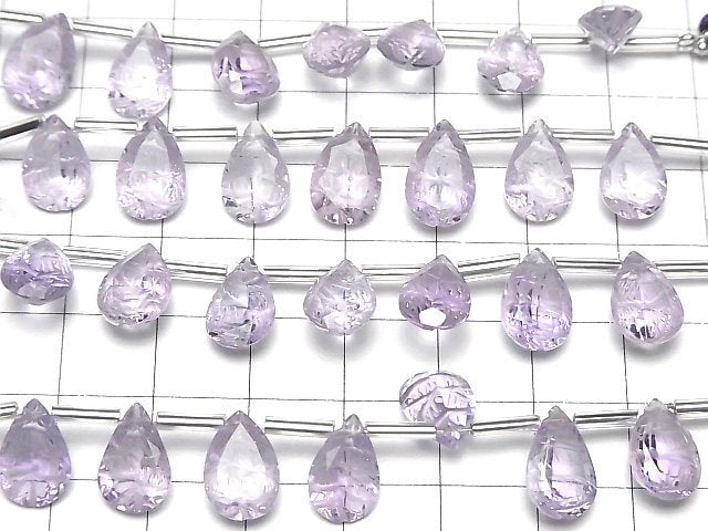 [Video]High Quality Light color Amethyst AAA- Carved Pear shape Faceted 12x8mm 1strand (6pcs )