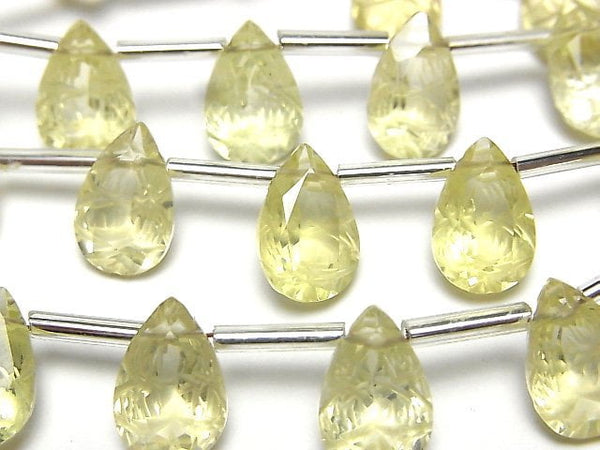 Carving, Lemon Quartz, Pear Shape Gemstone Beads