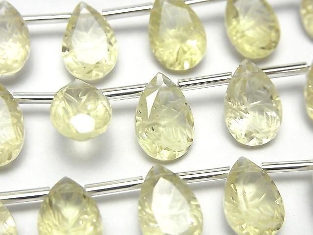 高品質檸檬石英 AAA 刻面梨形刻面 12x8mm 半串或 1 串珠子 (8 顆)