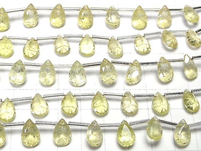 [Video] High Quality Lemon Quartz AAA Carved Pear shape Faceted 12x8mm 1strand (8pcs)