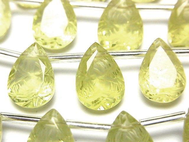 Carving, Lemon Quartz, Pear Shape Gemstone Beads