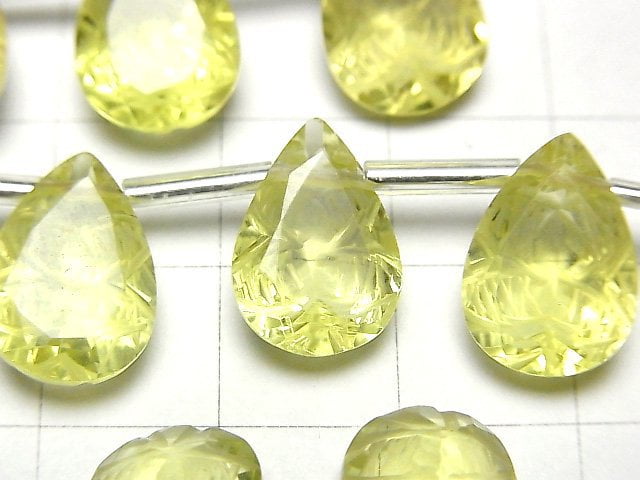 [Video] High Quality Lemon Quartz AAA Carved Pear shape Faceted 14x10mm 1strand (8pcs)