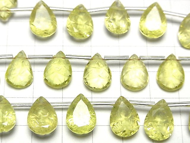 [Video] High Quality Lemon Quartz AAA Carved Pear shape Faceted 14x10mm 1strand (8pcs)