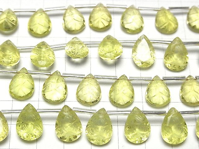 [Video] High Quality Lemon Quartz AAA Carved Pear shape Faceted 14x10mm 1strand (8pcs)