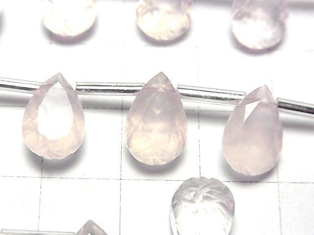 [Video]High Quality Rose Quartz AAA Carved Pear shape Faceted 12x8mm 1strand (8pcs )