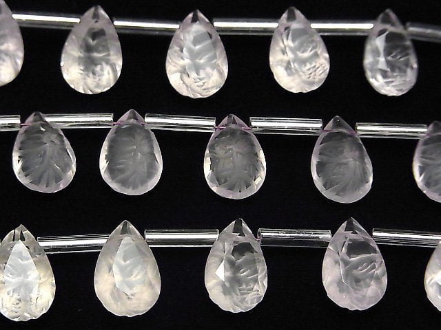 [Video]High Quality Rose Quartz AAA Carved Pear shape Faceted 12x8mm 1strand (8pcs )