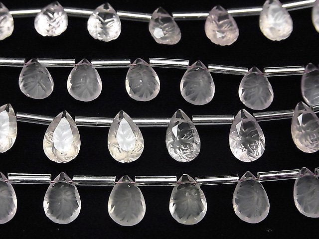 [Video]High Quality Rose Quartz AAA Carved Pear shape Faceted 12x8mm 1strand (8pcs )