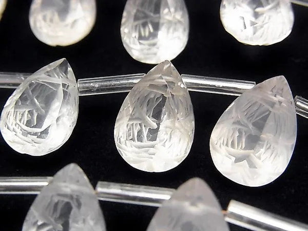 [Video] High Quality Rose Quartz AAA Carved Pear shape Faceted 14x10mm 1strand (8pcs)
