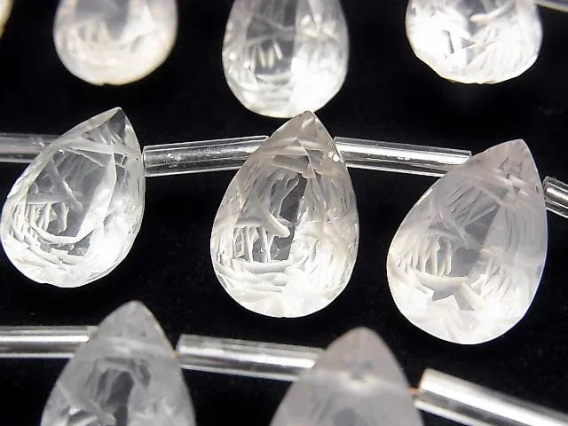 [Video] High Quality Rose Quartz AAA Carved Pear shape Faceted 14x10mm 1strand (8pcs)