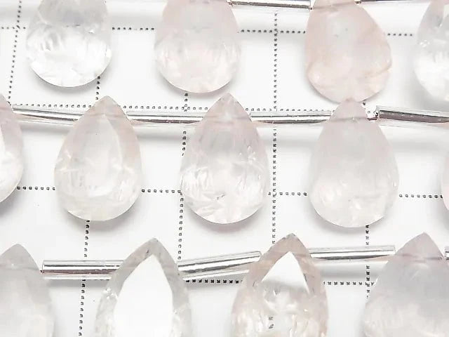 [Video] High Quality Rose Quartz AAA Carved Pear shape Faceted 14x10mm 1strand (8pcs)