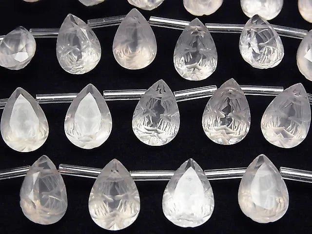 [Video] High Quality Rose Quartz AAA Carved Pear shape Faceted 14x10mm 1strand (8pcs)
